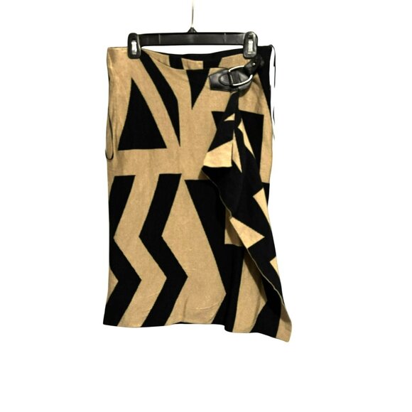 Lauren Ralph Lauren Womens Geometric Asymmetrical Midi Skirt Sz M Black & Tan - Picture 2 of 9